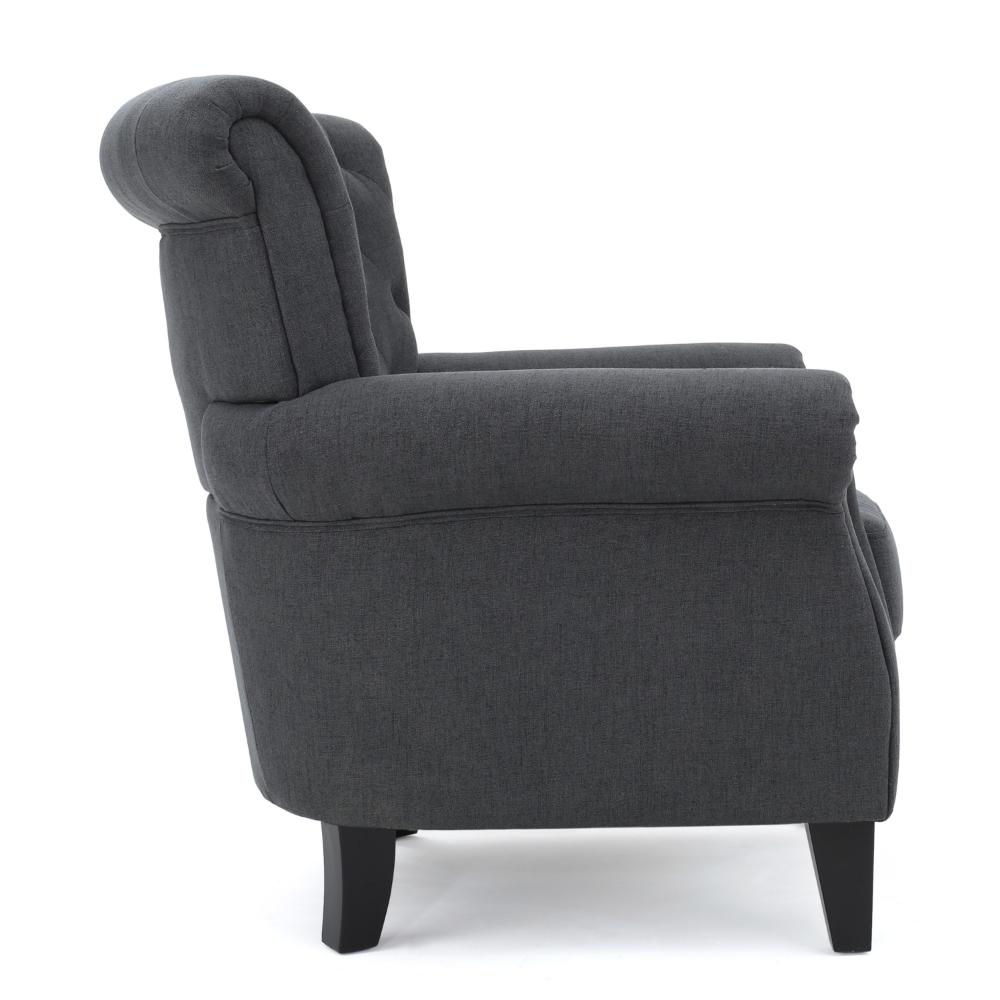 Accent Club Chair, Rolled Arms and Back, Diamond Stitched, Gray Fabric -BM320514