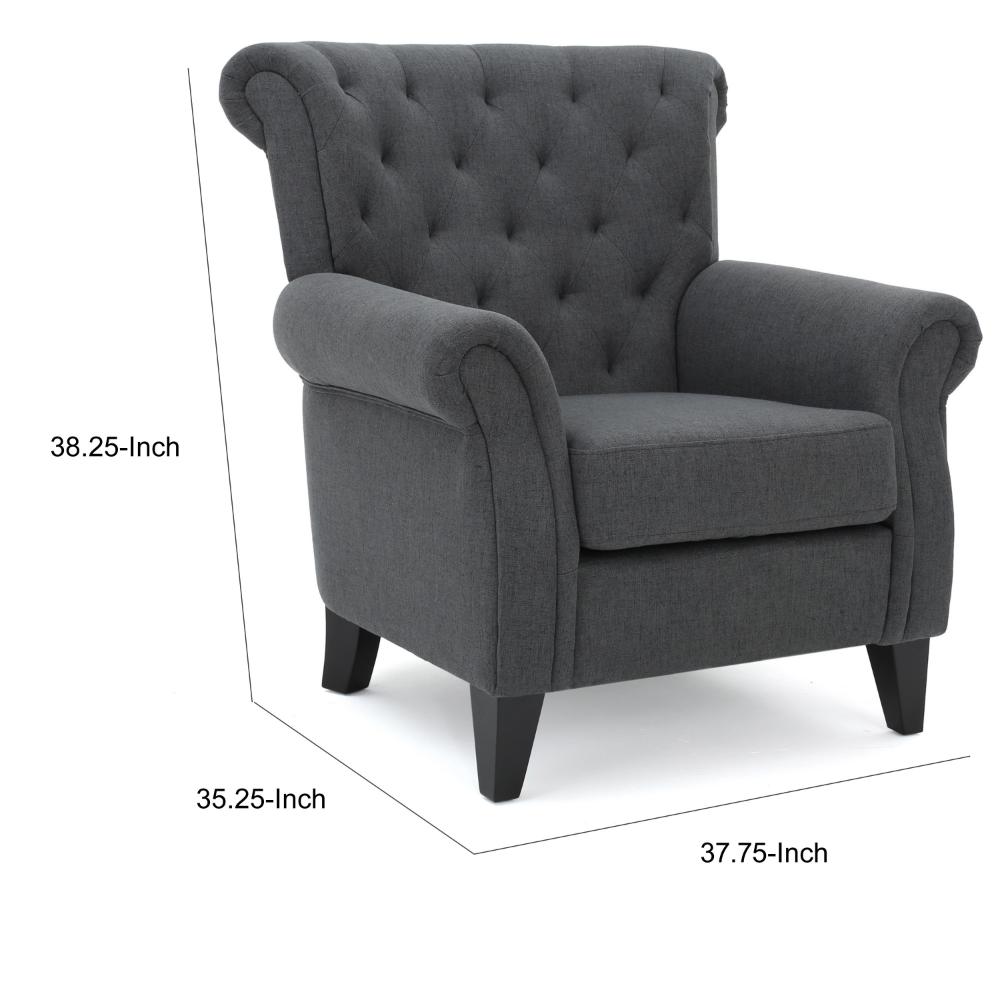 Accent Club Chair, Rolled Arms and Back, Diamond Stitched, Gray Fabric -BM320514