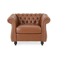 Accent Club Chair, Nailhead, Chesterfield Tufted  in Caramel Faux Leather -BM320515