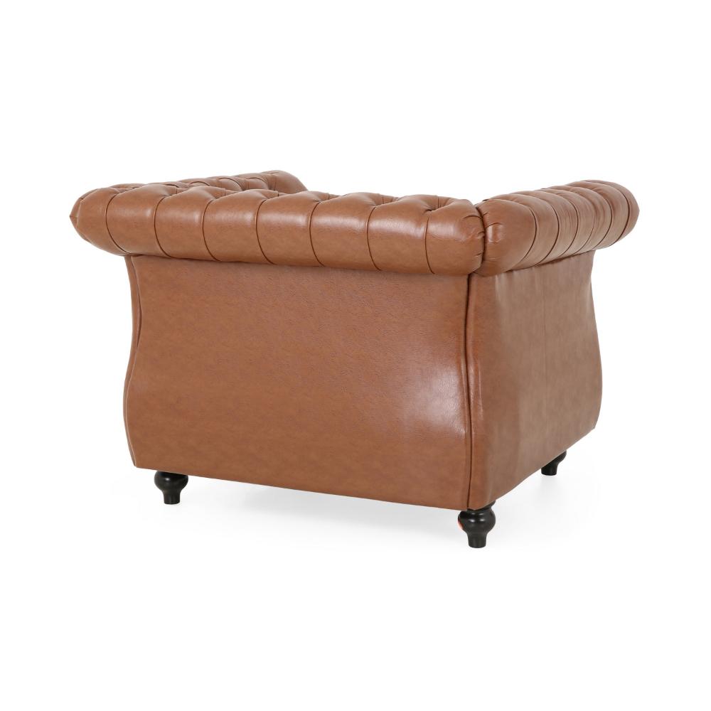 Accent Club Chair, Nailhead, Chesterfield Tufted  in Caramel Faux Leather -BM320515