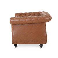 Accent Club Chair, Nailhead, Chesterfield Tufted  in Caramel Faux Leather -BM320515
