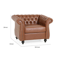 Accent Club Chair, Nailhead, Chesterfield Tufted  in Caramel Faux Leather -BM320515