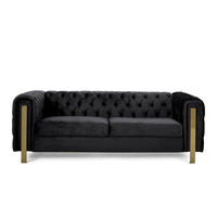 Nua Sofa, Chesterfield Tufted Black Velvet, 84 Inch, Modern Gold Legs - BM320519