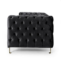 Nua Sofa, Chesterfield Tufted Black Velvet, 84 Inch, Modern Gold Legs - BM320519