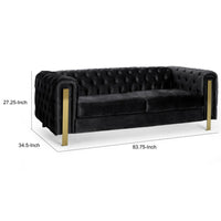 Nua Sofa, Chesterfield Tufted Black Velvet, 84 Inch, Modern Gold Legs - BM320519