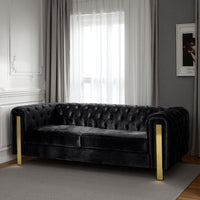 Nua Sofa, Chesterfield Tufted Black Velvet, 84 Inch, Modern Gold Legs - BM320519