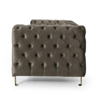 Nua Sofa, Chesterfield Tufted Gray Velvet, 84 Inch, Modern Gold Legs -BM320520