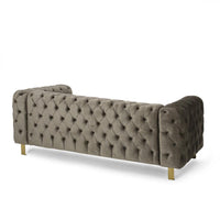Nua Sofa, Chesterfield Tufted Gray Velvet, 84 Inch, Modern Gold Legs -BM320520