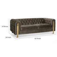 Nua Sofa, Chesterfield Tufted Gray Velvet, 84 Inch, Modern Gold Legs -BM320520