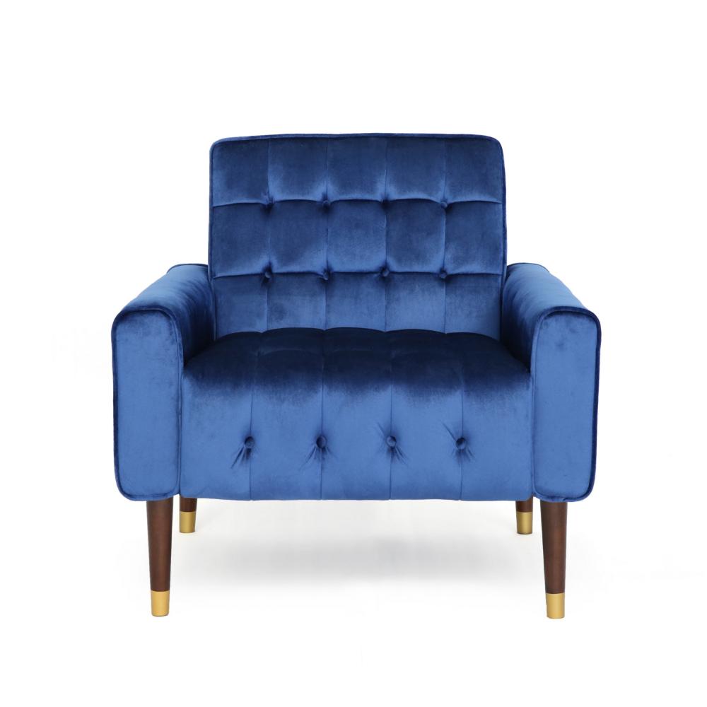 Covia Accent Club Chair, Waffle Stitch Navy Blue Velvet, Gold Tip Legs -BM320525