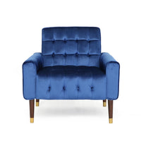 Covia Accent Club Chair, Waffle Stitch Navy Blue Velvet, Gold Tip Legs -BM320525