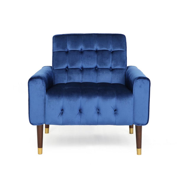 Covia Accent Club Chair, Waffle Stitch Navy Blue Velvet, Gold Tip Legs -BM320525