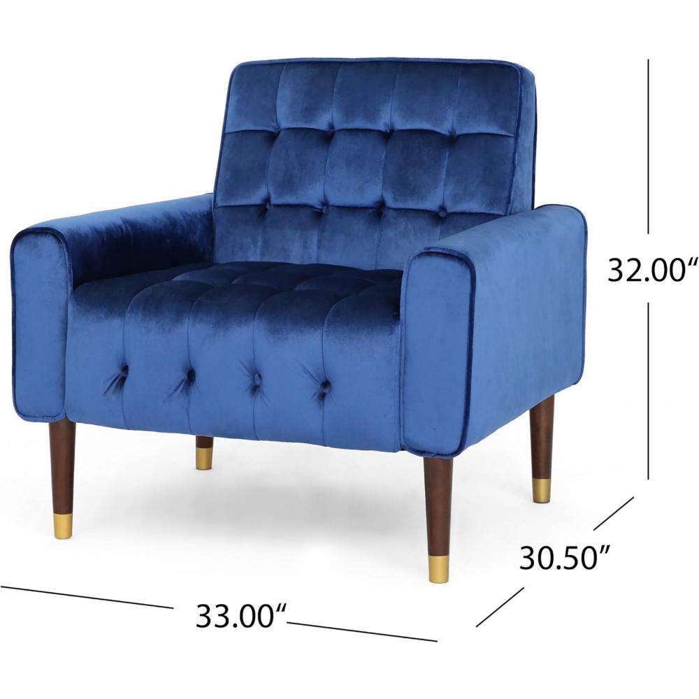 Covia Accent Club Chair, Waffle Stitch Navy Blue Velvet, Gold Tip Legs -BM320525