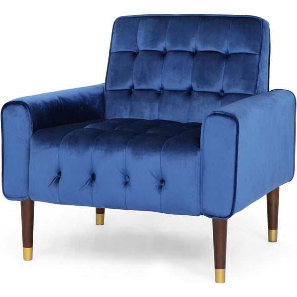 Covia Accent Club Chair, Waffle Stitch Navy Blue Velvet, Gold Tip Legs