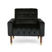 Covia Accent Club Chair with Waffle Stitch Black Velvet, Gold Tip Legs -BM320526