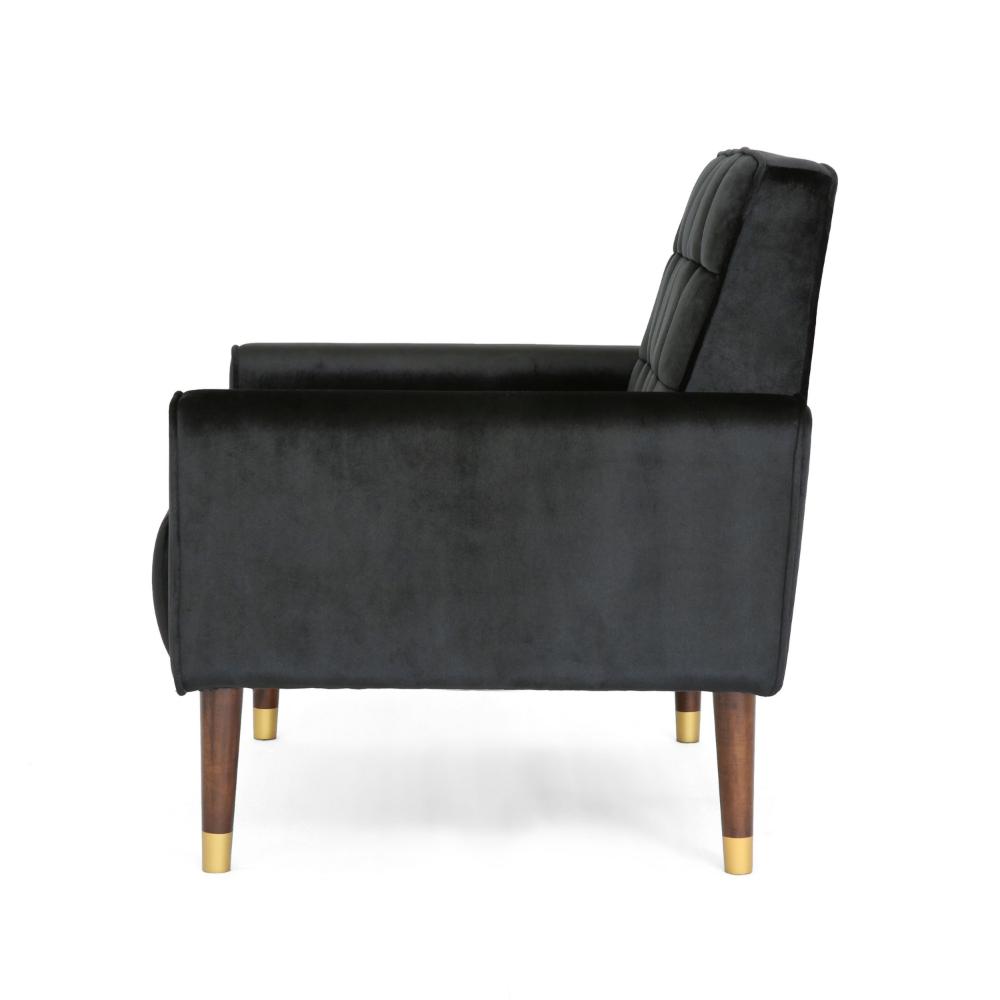 Covia Accent Club Chair with Waffle Stitch Black Velvet, Gold Tip Legs -BM320526