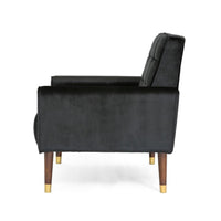 Covia Accent Club Chair with Waffle Stitch Black Velvet, Gold Tip Legs -BM320526