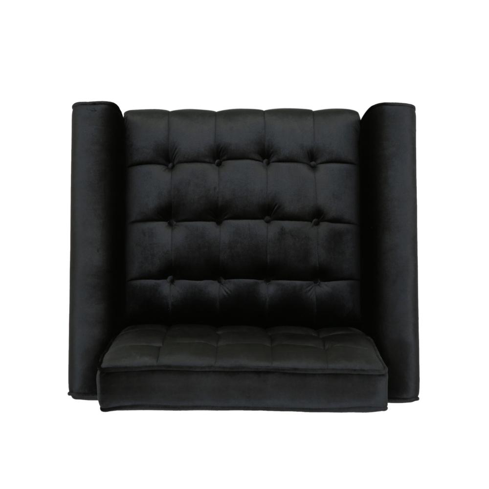 Covia Accent Club Chair with Waffle Stitch Black Velvet, Gold Tip Legs -BM320526