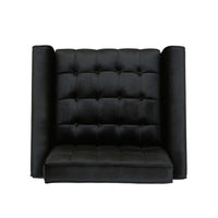 Covia Accent Club Chair with Waffle Stitch Black Velvet, Gold Tip Legs -BM320526