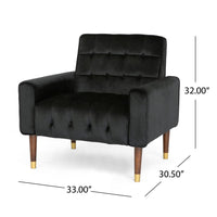 Covia Accent Club Chair with Waffle Stitch Black Velvet, Gold Tip Legs -BM320526