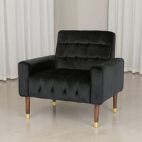 Covia Accent Club Chair with Waffle Stitch Black Velvet, Gold Tip Legs -BM320526