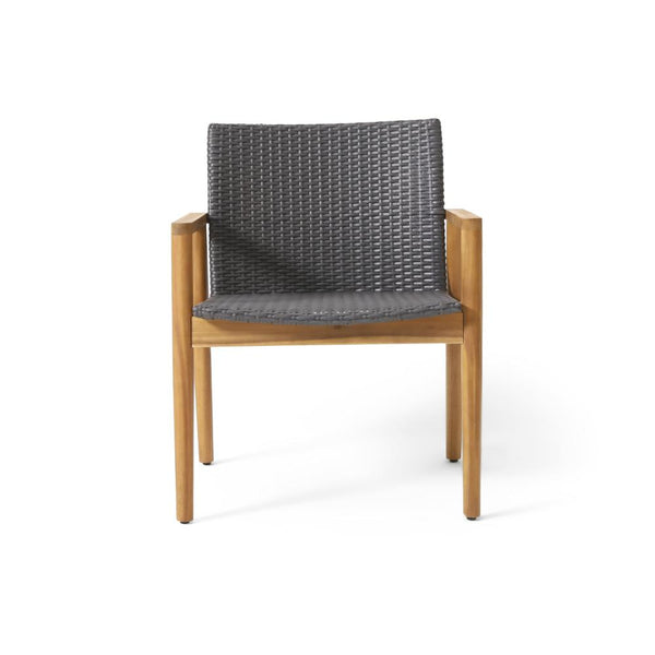 Outdoor Accent Club Chair Set of 2, Gray Wicker, Natural Brown Acacia Wood -BM320527