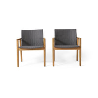 Outdoor Accent Club Chair Set of 2, Gray Wicker, Natural Brown Acacia Wood