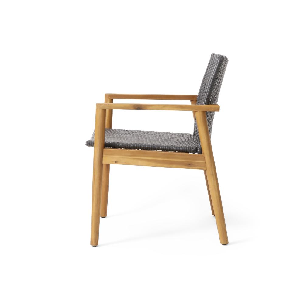 Outdoor Accent Club Chair Set of 2, Gray Wicker, Natural Brown Acacia Wood -BM320527