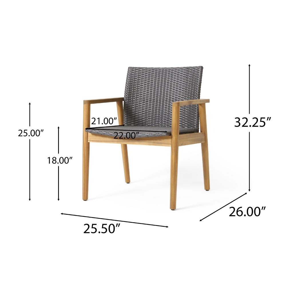 Outdoor Accent Club Chair Set of 2, Gray Wicker, Natural Brown Acacia Wood -BM320527