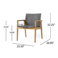 Outdoor Accent Club Chair Set of 2, Gray Wicker, Natural Brown Acacia Wood -BM320527