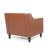 Accent Club Chair, Button Tufted, Diamond Stitch Light Brown Faux Leather -BM320528
