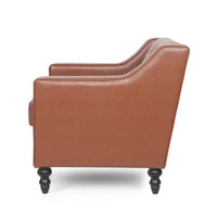 Accent Club Chair, Button Tufted, Diamond Stitch Light Brown Faux Leather -BM320528