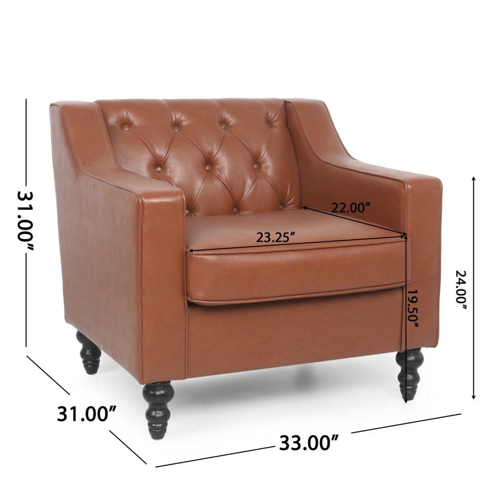 Accent Club Chair, Button Tufted, Diamond Stitch Light Brown Faux Leather -BM320528