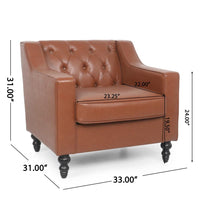 Accent Club Chair, Button Tufted, Diamond Stitch Light Brown Faux Leather -BM320528