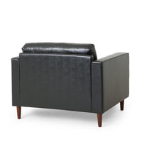 Accent Club Chair, 45 Inch Padded Seat, Birch Wood Legs, Black Faux Leather -BM320529