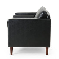 Accent Club Chair, 45 Inch Padded Seat, Birch Wood Legs, Black Faux Leather -BM320529