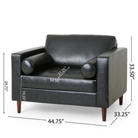 Accent Club Chair, 45 Inch Padded Seat, Birch Wood Legs, Black Faux Leather -BM320529