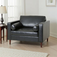 Accent Club Chair, 45 Inch Padded Seat, Birch Wood Legs, Black Faux Leather -BM320529