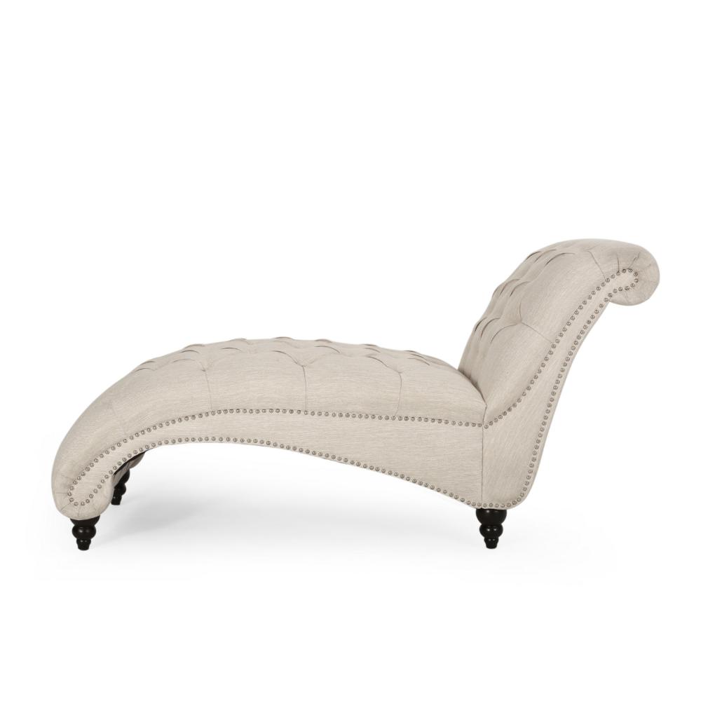 Curb Chaise Lounger, 64 Inch, Button Tufted Diamond Stitch, Beige Fabric -BM320530
