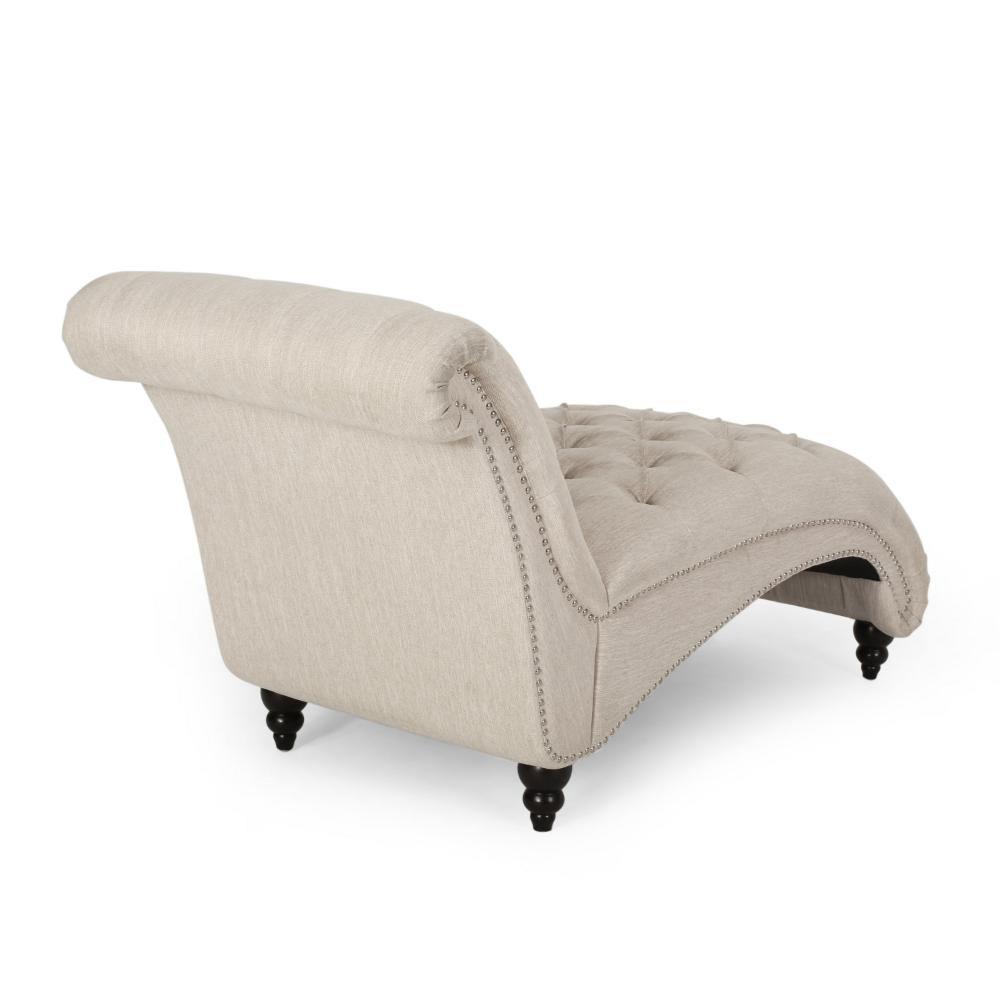 Curb Chaise Lounger, 64 Inch, Button Tufted Diamond Stitch, Beige Fabric -BM320530