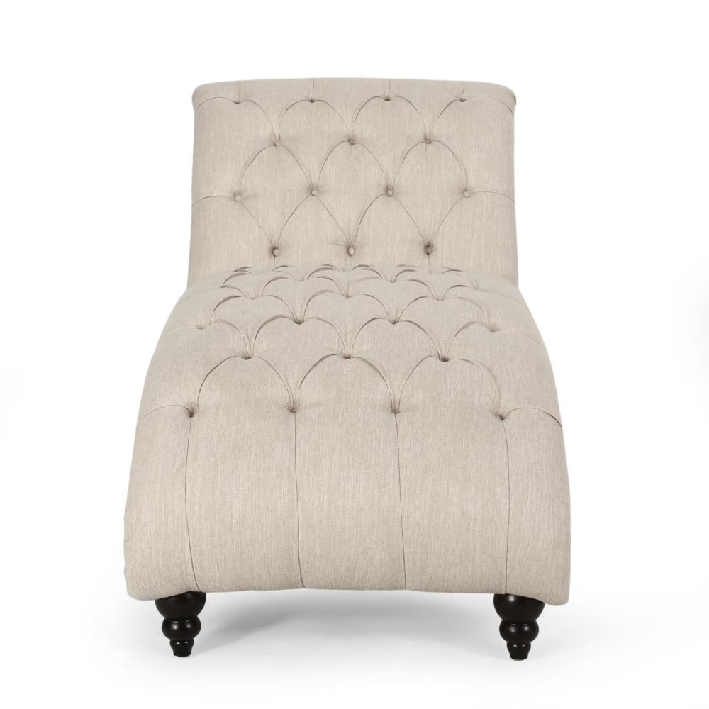 Curb Chaise Lounger, 64 Inch, Button Tufted Diamond Stitch, Beige Fabric -BM320530