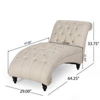 Curb Chaise Lounger, 64 Inch, Button Tufted Diamond Stitch, Beige Fabric -BM320530