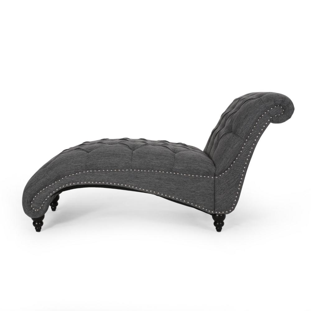 Curb Chaise Lounger, 64 Inch, Button Tufted Diamond Stitch, Charcoal Gray -BM320531