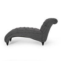 Curb Chaise Lounger, 64 Inch, Button Tufted Diamond Stitch, Charcoal Gray -BM320531