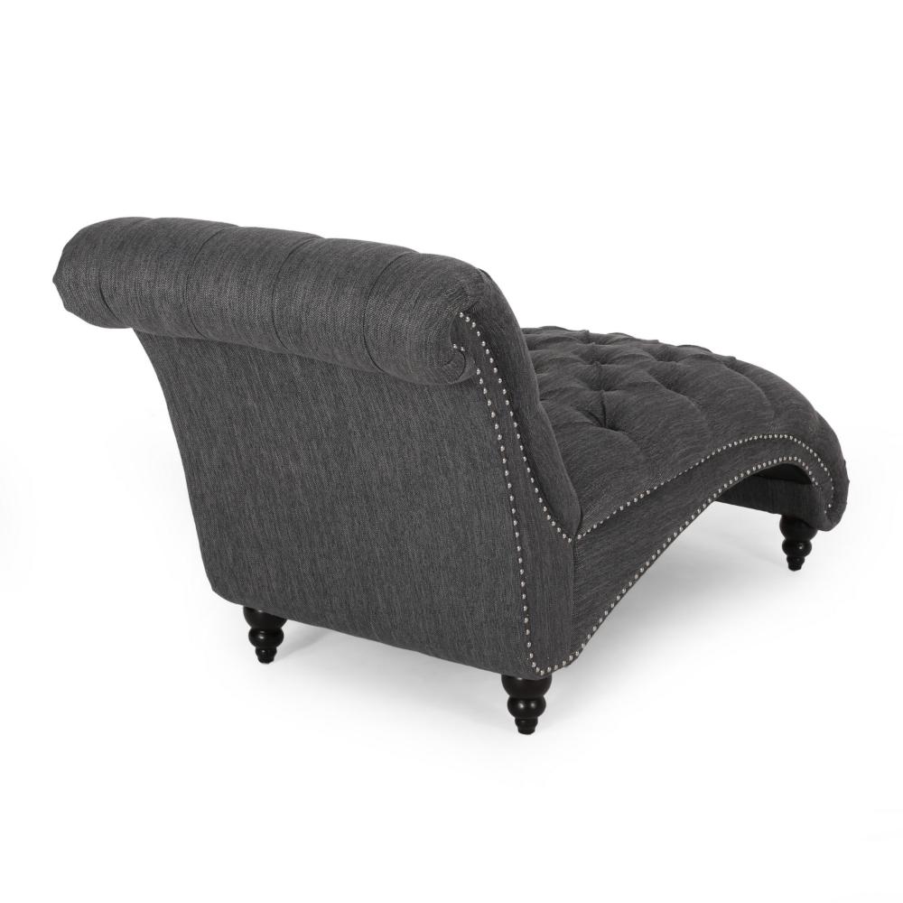 Curb Chaise Lounger, 64 Inch, Button Tufted Diamond Stitch, Charcoal Gray -BM320531