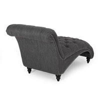 Curb Chaise Lounger, 64 Inch, Button Tufted Diamond Stitch, Charcoal Gray -BM320531