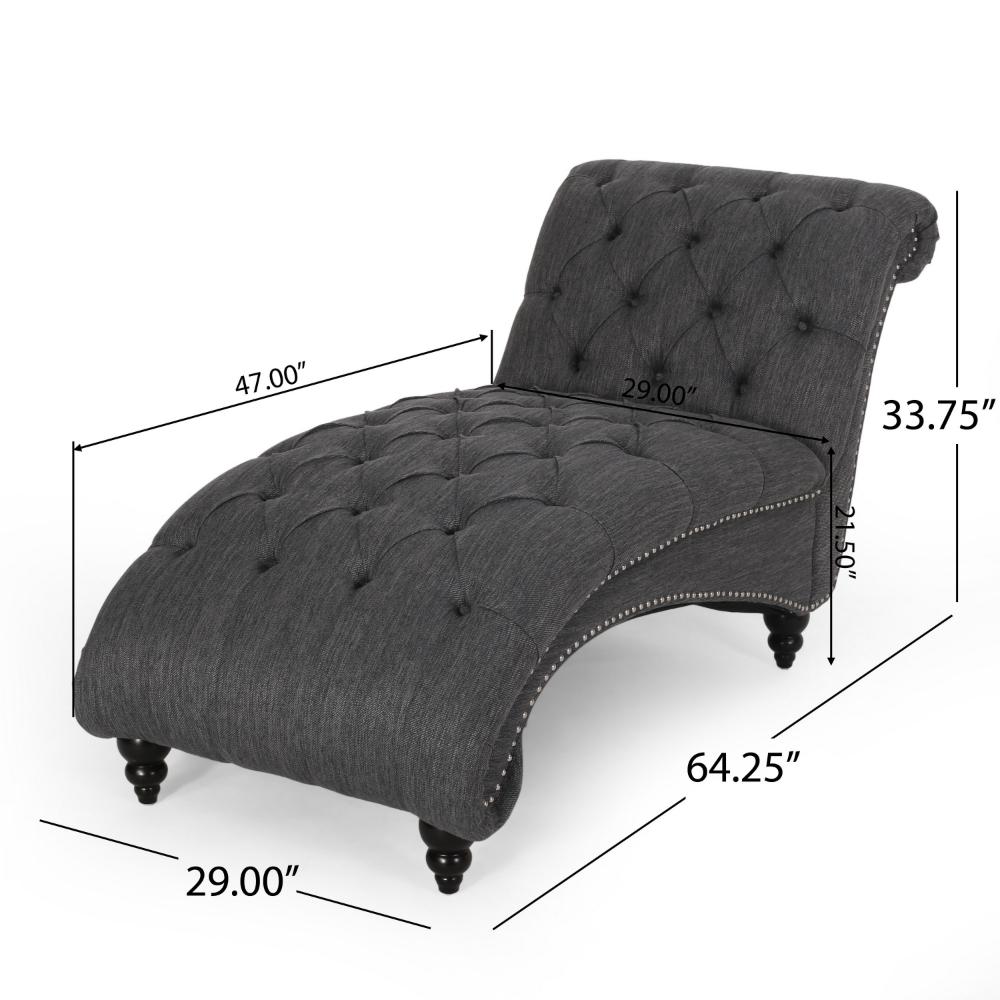 Curb Chaise Lounger, 64 Inch, Button Tufted Diamond Stitch, Charcoal Gray -BM320531