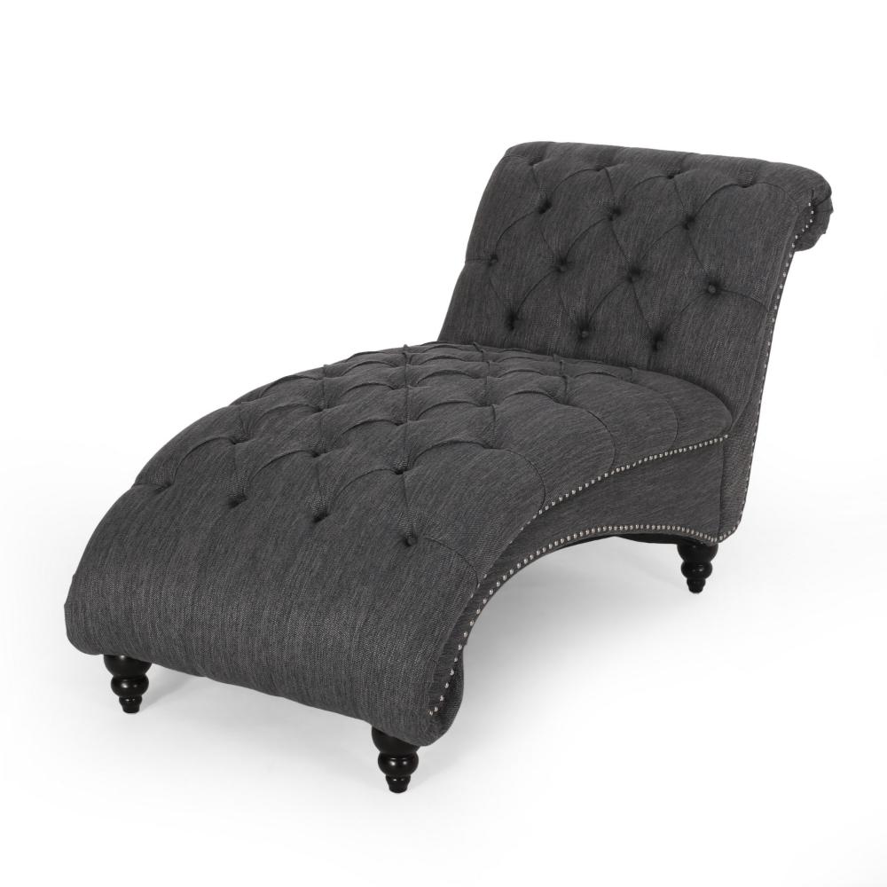 Curb Chaise Lounger, 64 Inch, Button Tufted Diamond Stitch, Charcoal Gray