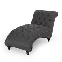 Curb Chaise Lounger, 64 Inch, Button Tufted Diamond Stitch, Charcoal Gray