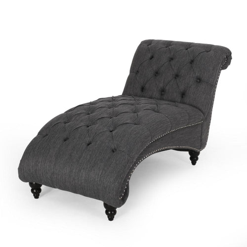 Curb Chaise Lounger, 64 Inch, Button Tufted Diamond Stitch, Charcoal Gray